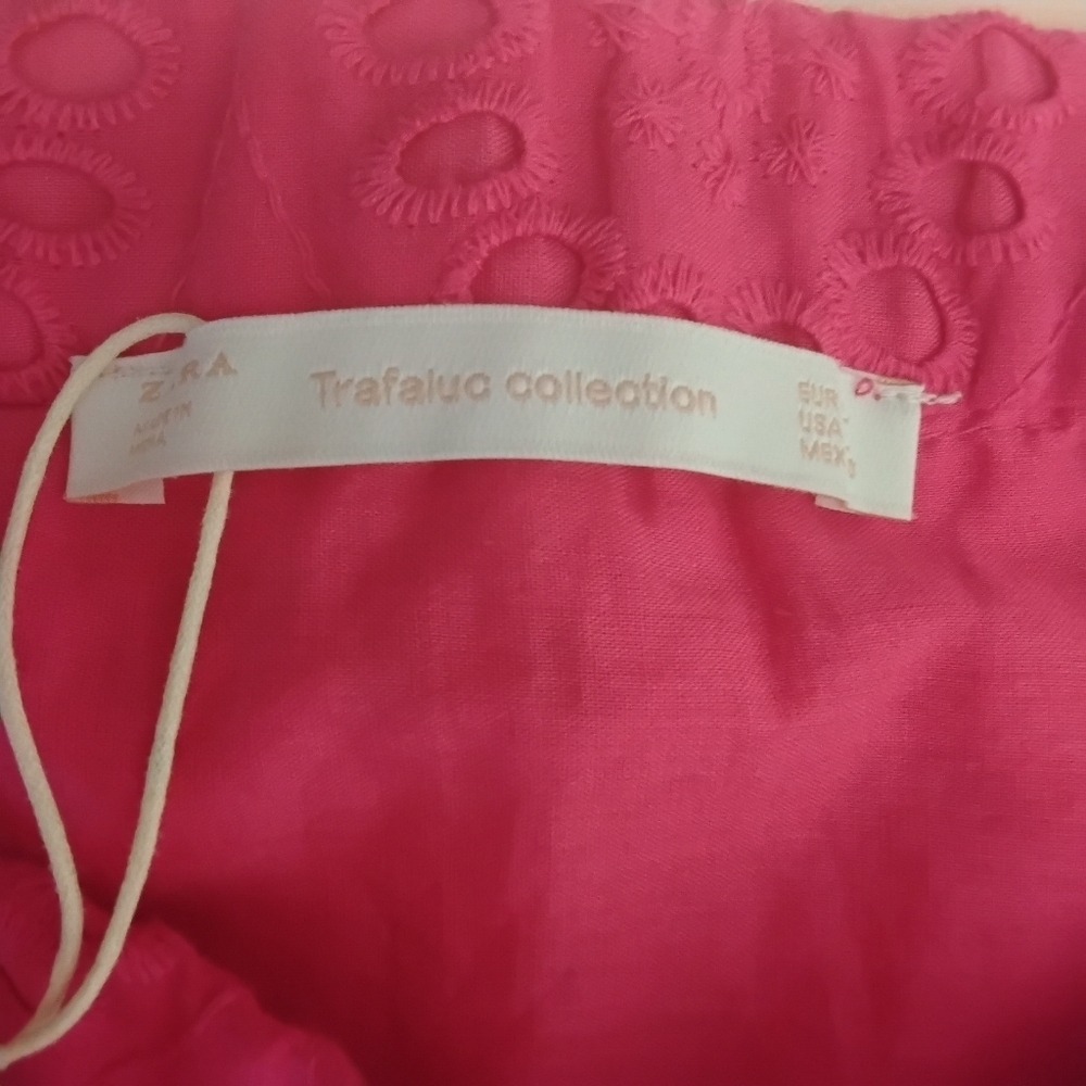 Zara Trafaluc Women's L Pink Eyelet Lined Flowy Side Zipper  Mini Skirt - Picture 3 of 6